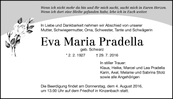 Traueranzeige von Eva Maria Pradella von  Gießener Anzeiger