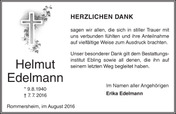 Traueranzeige von Helmut Edelmann von Trauerportal Rhein Main Presse