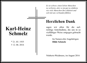 Traueranzeige von Karl-Heinz Schmelz von  OK Oberhessen Kurier