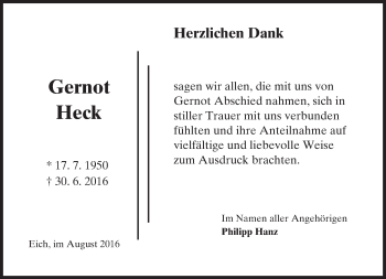 Traueranzeige von Gernot Heck von Trauerportal Rhein Main Presse