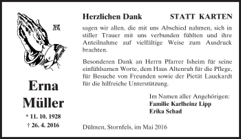 Traueranzeige von Erna Müller von  Kreisanzeiger