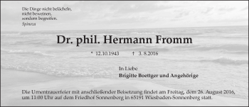 Traueranzeige von Hermann Fromm von Trauerportal Rhein Main Presse