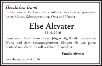 Traueranzeige von Else Altvater von  Kreisanzeiger