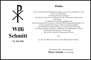 Traueranzeige von Willi Schmitt von  Kreisanzeiger