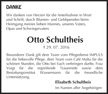 Traueranzeige von Otto Schultheis von Trauerportal Rhein Main Presse