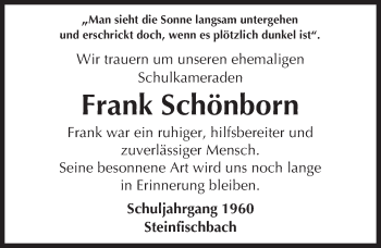 Traueranzeige von Frank Schönborn von  Camberger Anzeiger