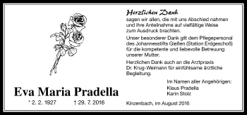 Traueranzeige von Eva Maria Pradella von  Gießener Anzeiger