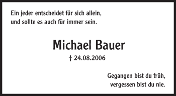 Traueranzeige von Michael Bauer von Trauerportal Echo Online