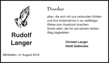Traueranzeige von Rudolf Langer von Trauerportal Echo Online