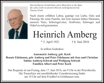 Traueranzeige von Heinrich Amberg von  Gelnhäuser Tageblatt