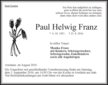 Traueranzeige von Paul Helwig Franz von VRM Trauer