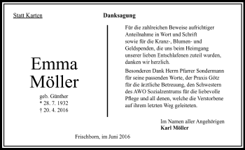 Traueranzeige von Emma Möller von VRM Trauer