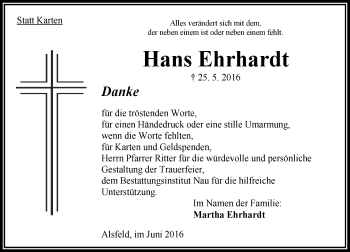 Traueranzeige von Hans Ehrhardt von VRM Trauer