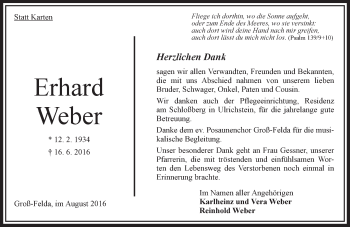 Traueranzeige von Erhard Weber von VRM Trauer