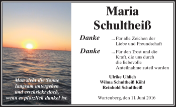 Traueranzeige von Maria Schultheiß von VRM Trauer