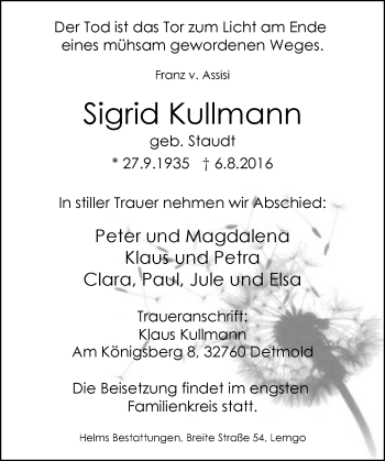 Traueranzeige von Sigrid Kullmann von Trauerportal Rhein Main Presse