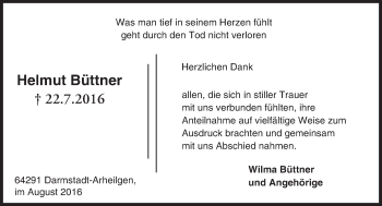 Traueranzeige von Helmut Büttner von Trauerportal Echo Online