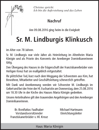 Traueranzeige von Lindburgis Klinkusch von Trauerportal Rhein Main Presse