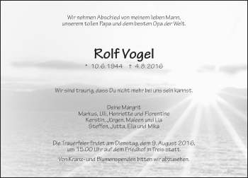 Traueranzeige von Rolf Vogel von  Gießener Anzeiger