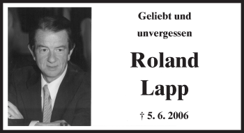 Traueranzeige von Roland Lapp von  Kreisanzeiger