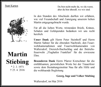 Traueranzeige von Martin Stiebing von VRM Trauer