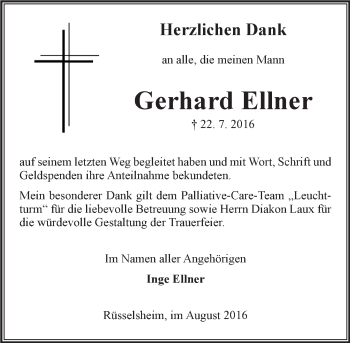 Traueranzeige von Gerhard Ellner von Trauerportal Rhein Main Presse