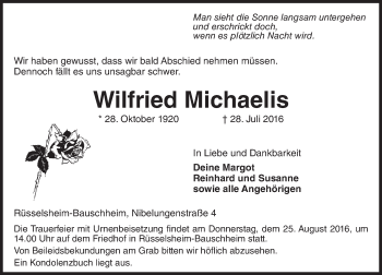 Traueranzeige von Wilfried Michaelis von Trauerportal Rhein Main Presse