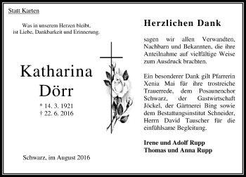 Traueranzeige von Katharina Dörr von  OK Oberhessen Kurier