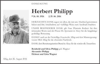 Traueranzeige von Herbert Philipp von Trauerportal Rhein Main Presse