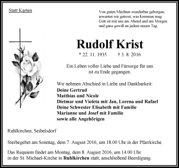 Traueranzeige von Rudolf Krist von VRM Trauer