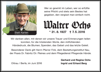 Traueranzeige von Walter Ochs von VRM Trauer