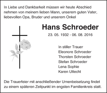 Traueranzeige von Hans Schroeder von Trauerportal Echo Online