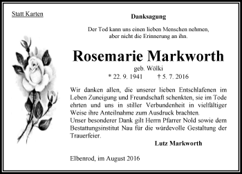 Traueranzeige von Rosemarie Markworth von  OK Oberhessen Kurier
