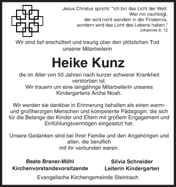 Traueranzeige von Heike Kunz von Trauerportal Echo Online