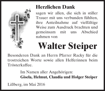 Traueranzeige von Walter Steiper von  Kreisanzeiger