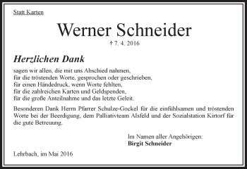 Traueranzeige von Werner Schneider von VRM Trauer