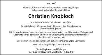 Traueranzeige von Christian Knobloch von Trauerportal Rhein Main Presse