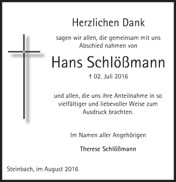 Traueranzeige von Hans Schlößmann von Trauerportal Rhein Main Presse