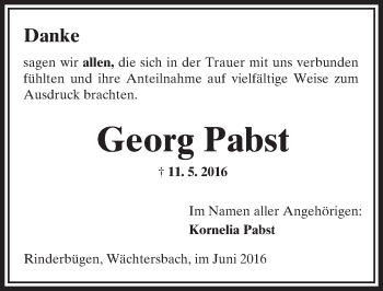 Traueranzeige von Georg Pabst von  Kreisanzeiger