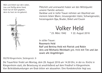Traueranzeige von Volker Held von Trauerportal Rhein Main Presse