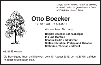 Traueranzeige von Otto Boecker von Trauerportal Echo Online