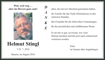 Traueranzeige von Helmut Stingl von  Gießener Anzeiger
