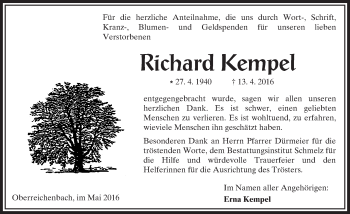 Traueranzeige von Richard Kempel von  Kreisanzeiger Traueranzeige von Richard Kempel von  Kreisanzeiger