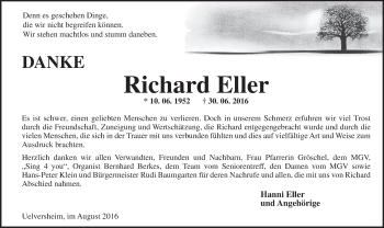 Traueranzeige von Richard Eller von Trauerportal Rhein Main Presse