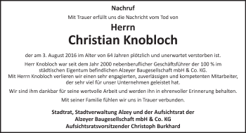 Traueranzeige von Christian Knobloch von Trauerportal Rhein Main Presse