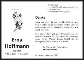 Traueranzeige von Erna Hoffmann von VRM Trauer