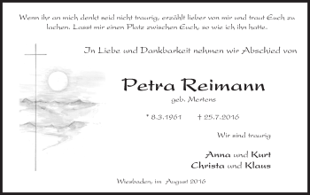 Traueranzeige von Petra Reimann von Trauerportal Rhein Main Presse