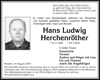 Traueranzeige von Hans Ludwig Herchenröther von  Gelnhäuser Tageblatt