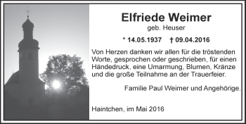 Traueranzeige von Elfriede Weimer von  Camberger Anzeiger