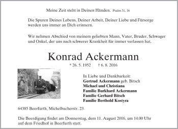 Traueranzeige von Konrad Ackermann von Trauerportal Echo Online